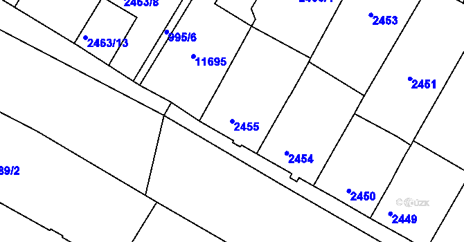 Parcela st. 2455 v KÚ Mutěnice, Katastrální mapa