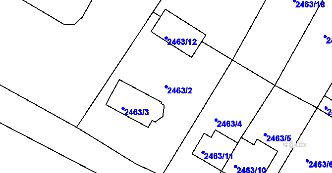 Parcela st. 2463/2 v KÚ Mutěnice, Katastrální mapa