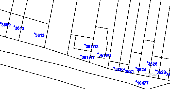 Parcela st. 3617/2 v KÚ Mutěnice, Katastrální mapa