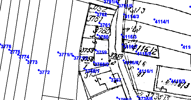 Parcela st. 3759 v KÚ Mutěnice, Katastrální mapa