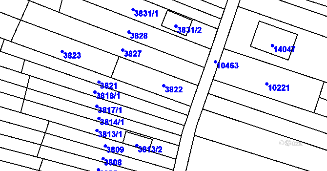 Parcela st. 3822 v KÚ Mutěnice, Katastrální mapa