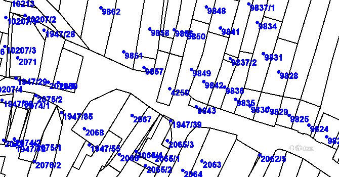 Parcela st. 4250 v KÚ Mutěnice, Katastrální mapa