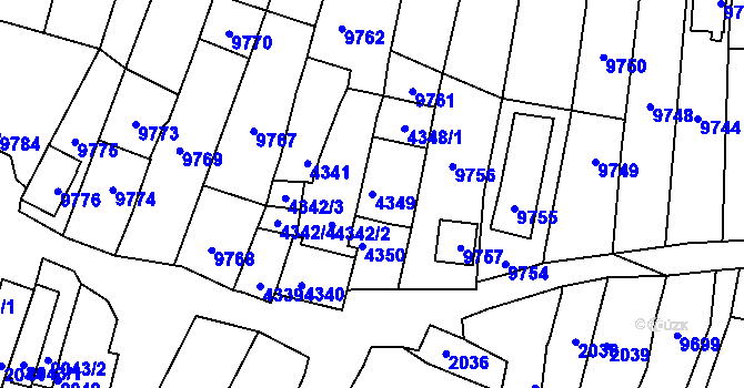 Parcela st. 4349 v KÚ Mutěnice, Katastrální mapa