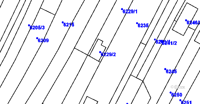 Parcela st. 6229/2 v KÚ Mutěnice, Katastrální mapa