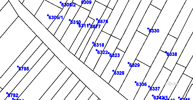 Parcela st. 6322 v KÚ Mutěnice, Katastrální mapa