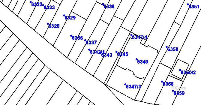 Parcela st. 6343 v KÚ Mutěnice, Katastrální mapa