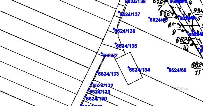 Parcela st. 6624/2 v KÚ Mutěnice, Katastrální mapa