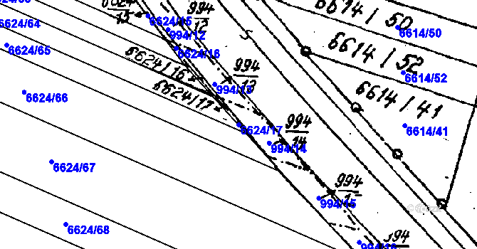 Parcela st. 6624/17 v KÚ Mutěnice, Katastrální mapa