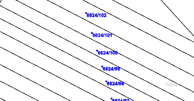 Parcela st. 6624/100 v KÚ Mutěnice, Katastrální mapa