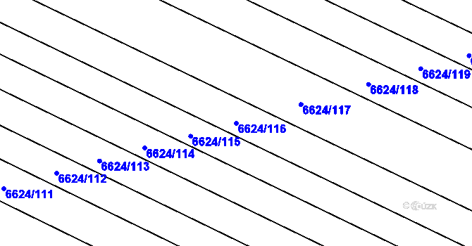 Parcela st. 6624/116 v KÚ Mutěnice, Katastrální mapa