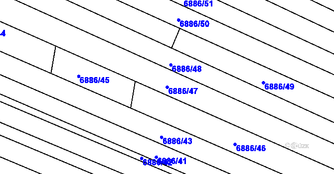 Parcela st. 6886/47 v KÚ Mutěnice, Katastrální mapa