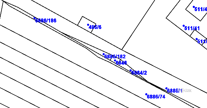 Parcela st. 6886/182 v KÚ Mutěnice, Katastrální mapa