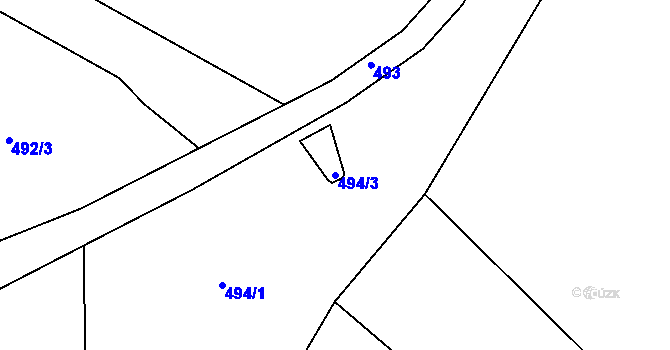 Parcela st. 494/3 v KÚ Mutěnice, Katastrální mapa