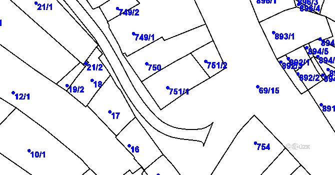 Parcela st. 751/1 v KÚ Mutěnice, Katastrální mapa