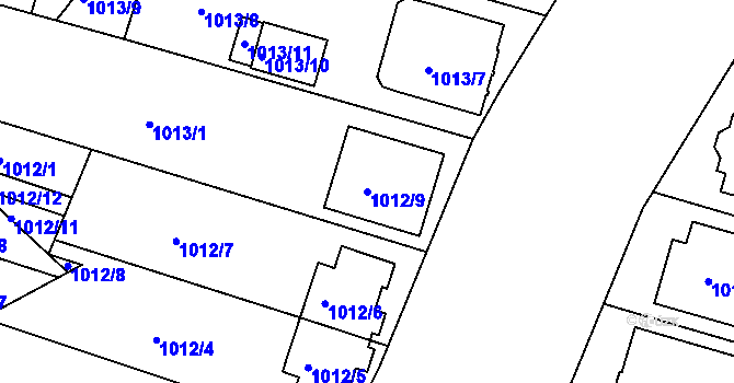 Parcela st. 1012/9 v KÚ Mutěnice, Katastrální mapa
