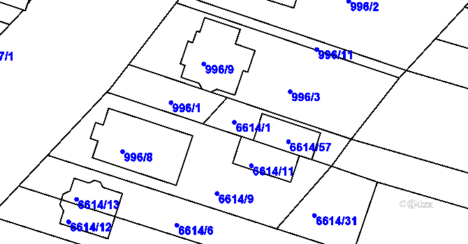 Parcela st. 6614/1 v KÚ Mutěnice, Katastrální mapa