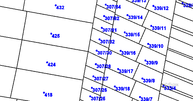 Parcela st. 307/30 v KÚ Mutěnice, Katastrální mapa