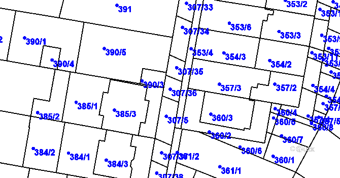 Parcela st. 307/36 v KÚ Mutěnice, Katastrální mapa
