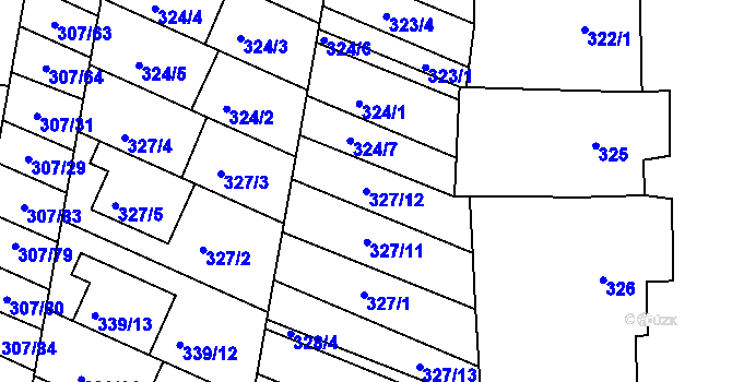 Parcela st. 327/12 v KÚ Mutěnice, Katastrální mapa