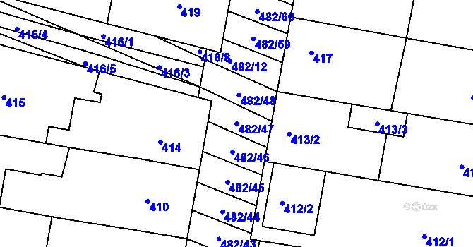 Parcela st. 482/47 v KÚ Mutěnice, Katastrální mapa