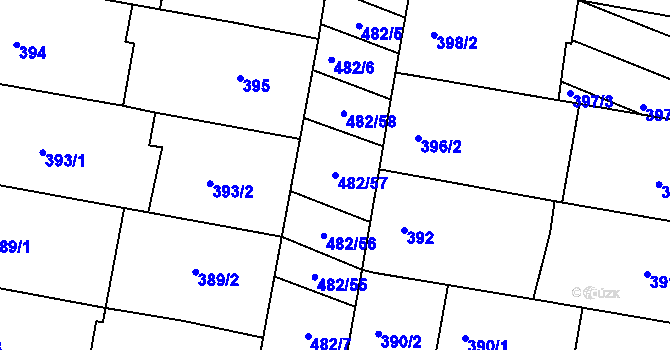Parcela st. 482/57 v KÚ Mutěnice, Katastrální mapa