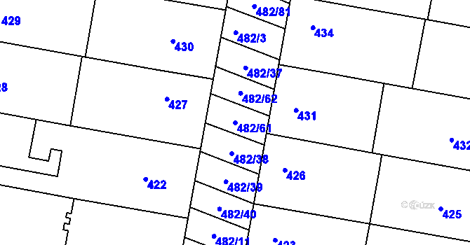 Parcela st. 482/61 v KÚ Mutěnice, Katastrální mapa