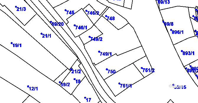 Parcela st. 749/1 v KÚ Mutěnice, Katastrální mapa