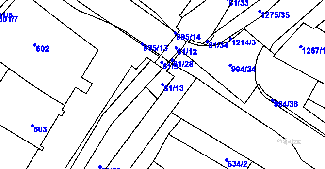 Parcela st. 61/13 v KÚ Mutěnice, Katastrální mapa