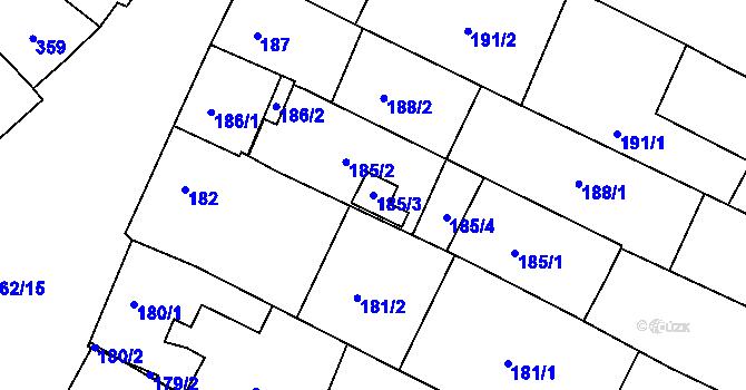 Parcela st. 185/3 v KÚ Mutěnice, Katastrální mapa