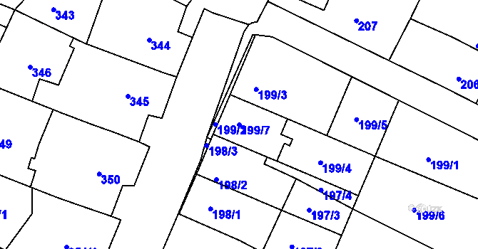 Parcela st. 199/7 v KÚ Mutěnice, Katastrální mapa