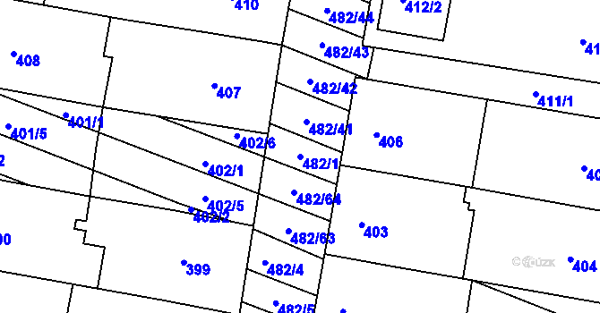 Parcela st. 482/1 v KÚ Mutěnice, Katastrální mapa