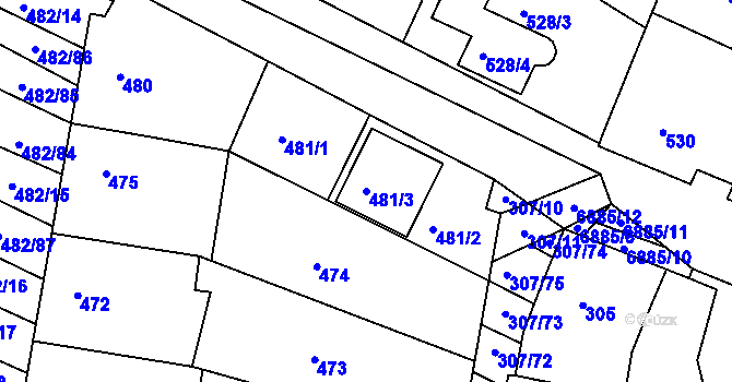 Parcela st. 481/3 v KÚ Mutěnice, Katastrální mapa