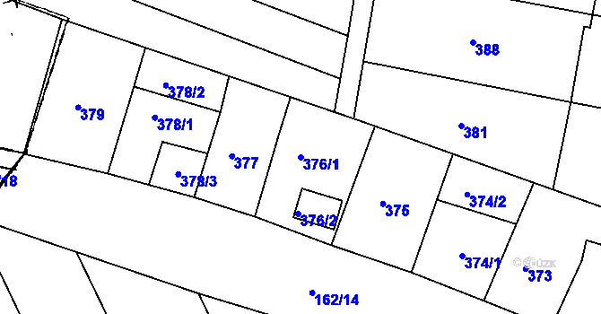 Parcela st. 376/1 v KÚ Mutěnice, Katastrální mapa