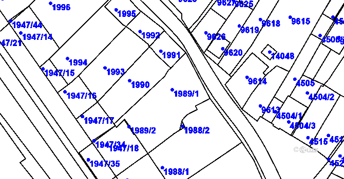 Parcela st. 1989/1 v KÚ Mutěnice, Katastrální mapa
