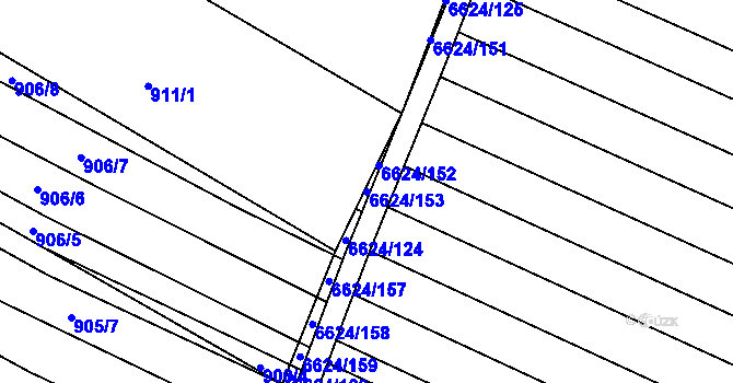 Parcela st. 6624/153 v KÚ Mutěnice, Katastrální mapa