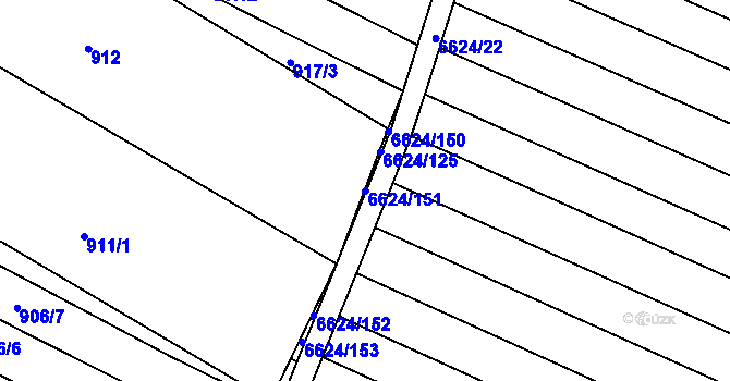 Parcela st. 6624/151 v KÚ Mutěnice, Katastrální mapa