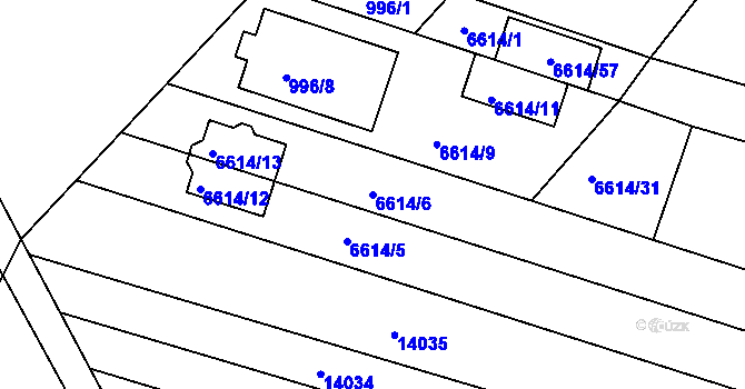 Parcela st. 6614/6 v KÚ Mutěnice, Katastrální mapa