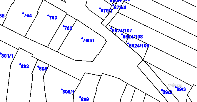 Parcela st. 760/2 v KÚ Mutěnice, Katastrální mapa