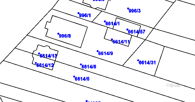 Parcela st. 6614/9 v KÚ Mutěnice, Katastrální mapa