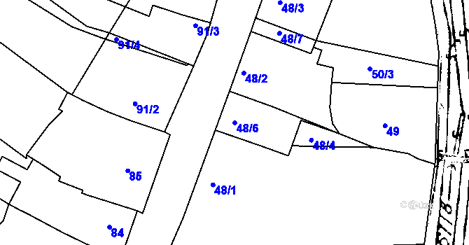Parcela st. 48/6 v KÚ Mutěnice, Katastrální mapa
