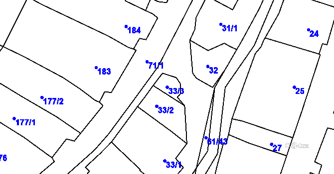 Parcela st. 33/3 v KÚ Mutěnice, Katastrální mapa