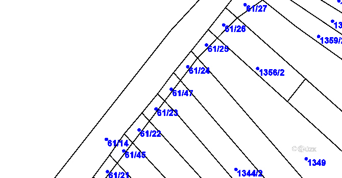 Parcela st. 61/47 v KÚ Mutěnice, Katastrální mapa
