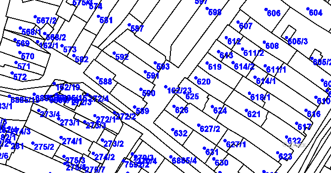 Parcela st. 162/23 v KÚ Mutěnice, Katastrální mapa