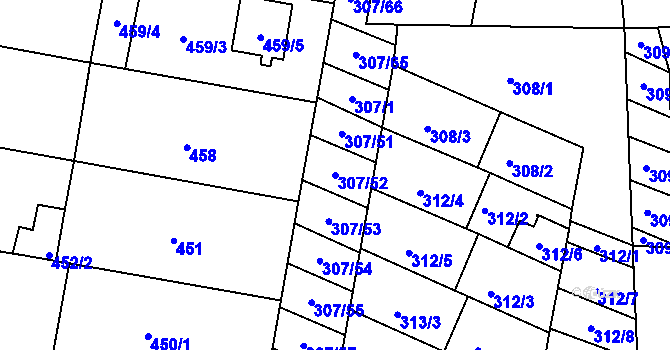 Parcela st. 307/52 v KÚ Mutěnice, Katastrální mapa