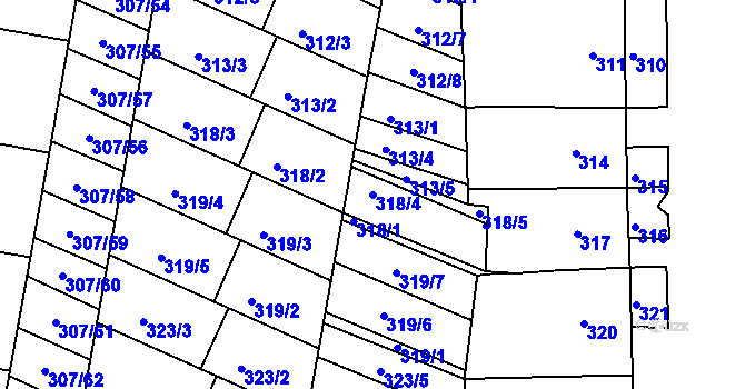 Parcela st. 318/4 v KÚ Mutěnice, Katastrální mapa