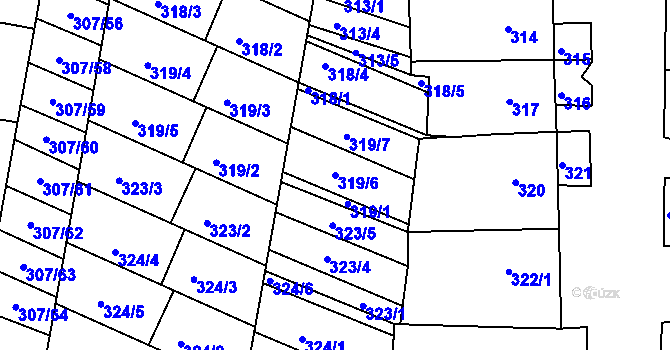 Parcela st. 319/6 v KÚ Mutěnice, Katastrální mapa