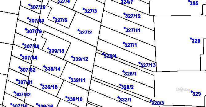Parcela st. 328/4 v KÚ Mutěnice, Katastrální mapa