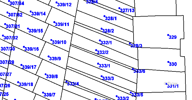 Parcela st. 332/2 v KÚ Mutěnice, Katastrální mapa