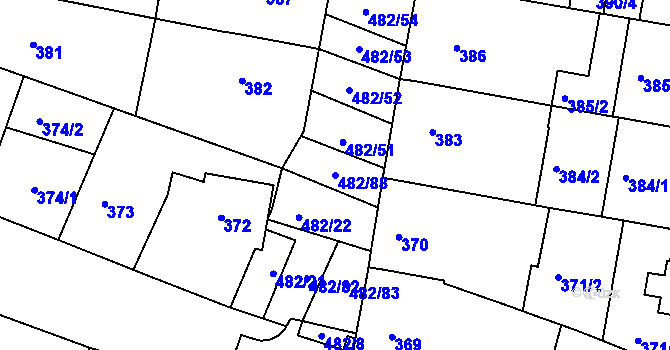 Parcela st. 482/88 v KÚ Mutěnice, Katastrální mapa