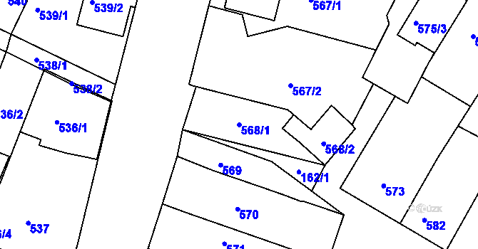 Parcela st. 568/1 v KÚ Mutěnice, Katastrální mapa